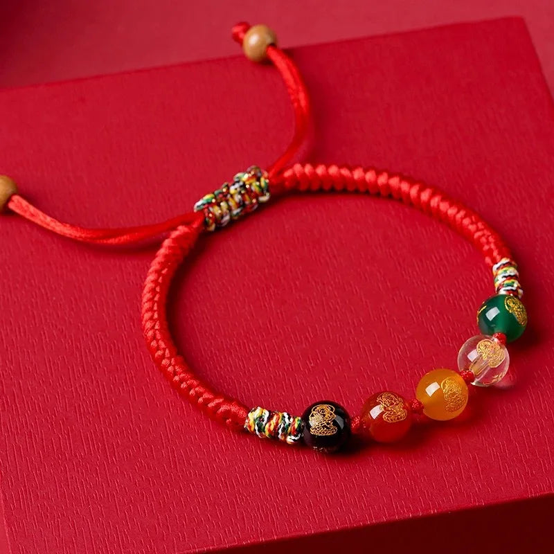 2026 Year Of Snake Chinese Style Five Way Wealth God Lucky Red String Bracelet Fortune Attracting Good Luck Adjustable Braided