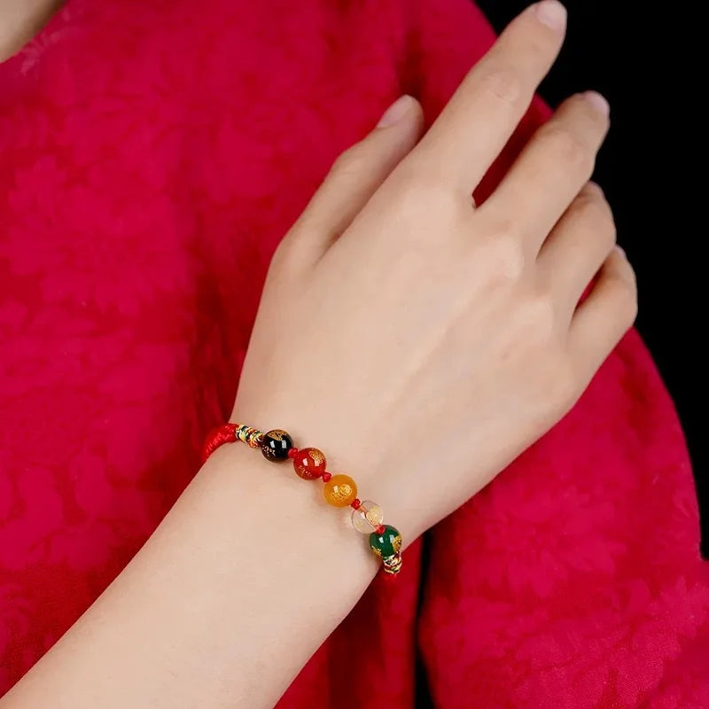 2026 Year Of Snake Chinese Style Five Way Wealth God Lucky Red String Bracelet Fortune Attracting Good Luck Adjustable Braided