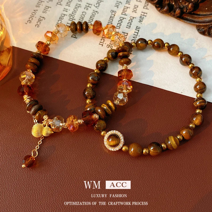 Natural  Tiger's Eye Stone Round Gourd Bracelet Buddha Beads New Chinese Retro HandString Niche High-end All-match Jewelry Women