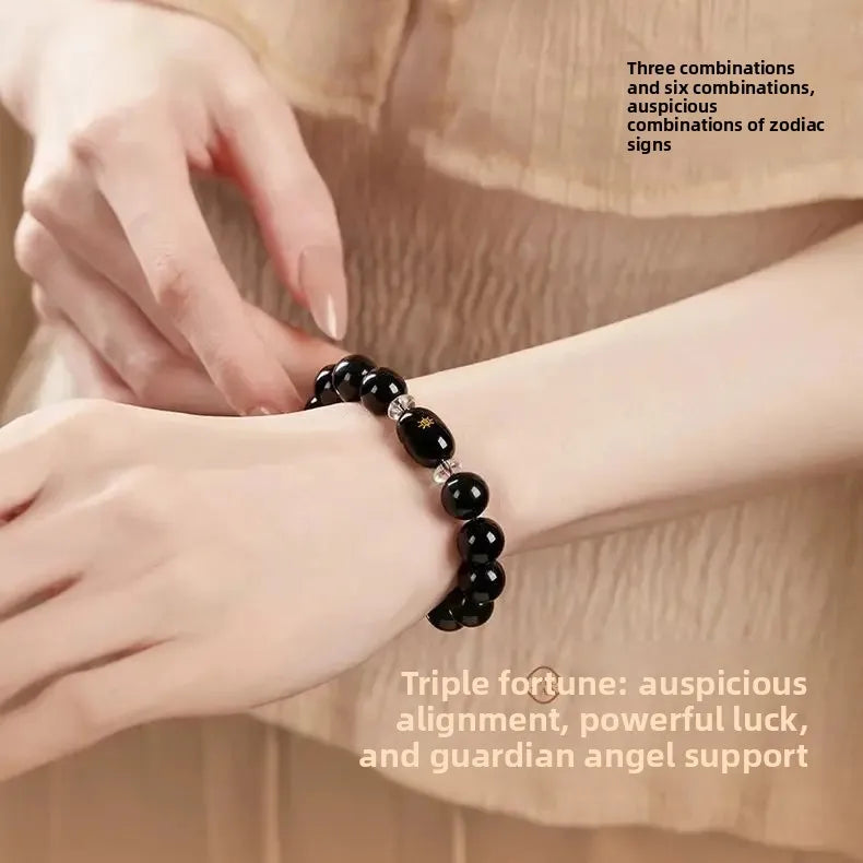 2026 The Obsidian Triad Bracelet of Chinese Zodiac Belongs Gift of Snake Pig Tiger Monkey and Rat Animal Year Lucky Hand String